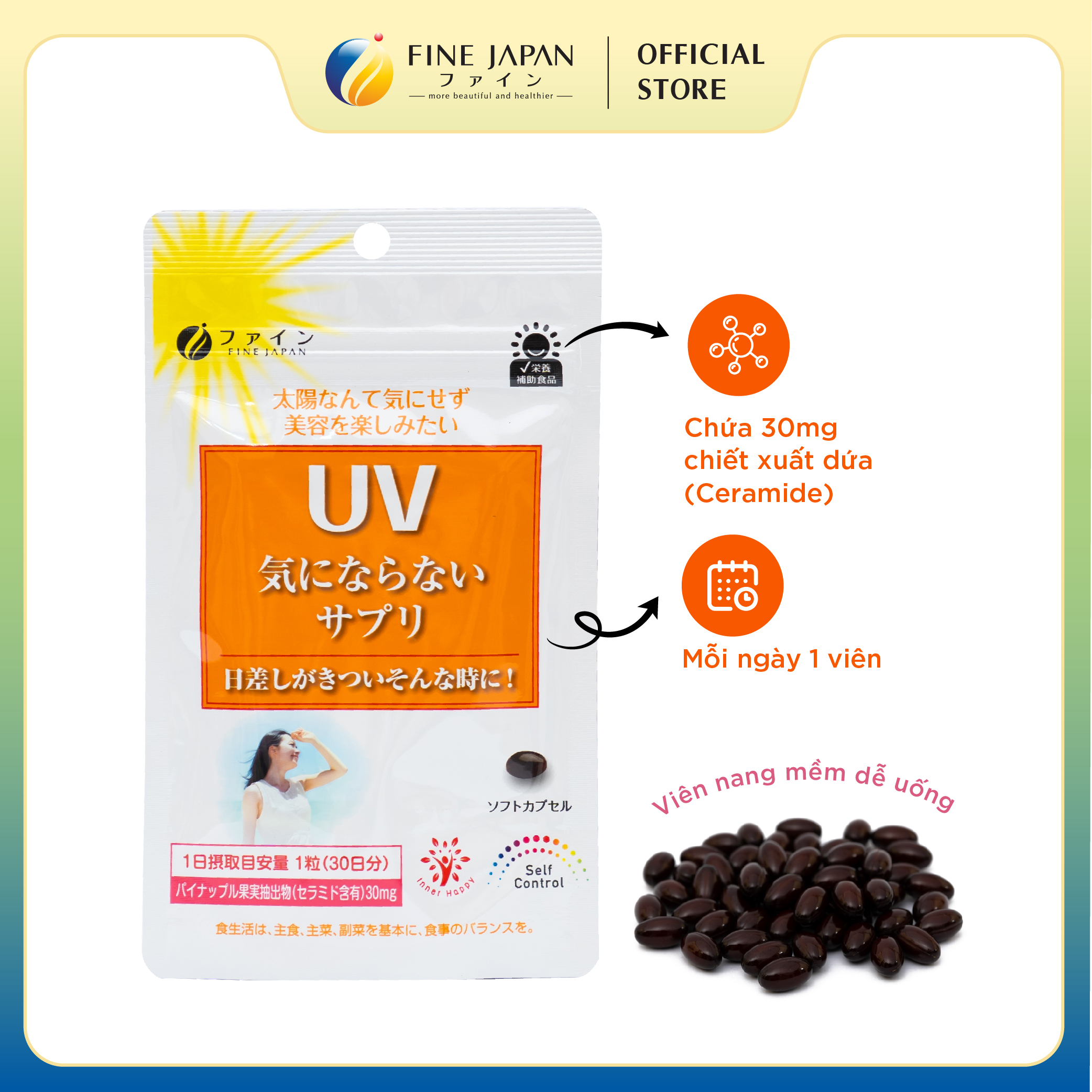 Viên uống chống nắng FINE JAPAN UV Care Plus hạn chế lão hóa & giúp da