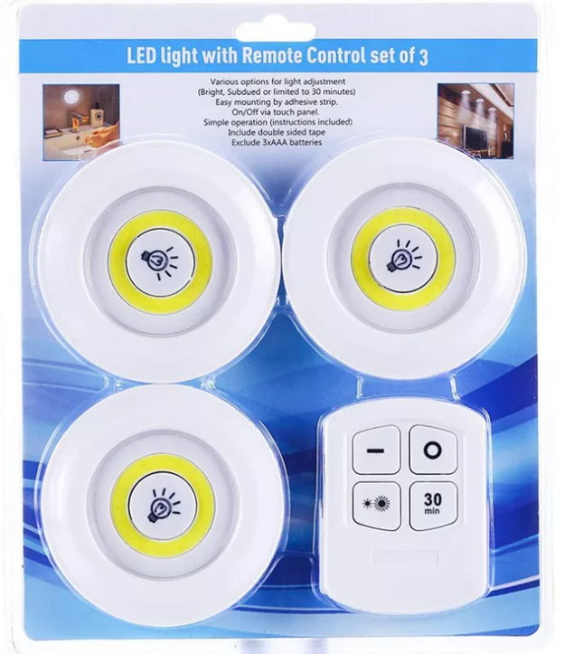 Bộ 3 đèn led cảm ứng hồng ngoại siêu sáng thông minh dán tường tiện lợi gắn Tủ quần áo Tủ bếp.... + Tặng kèm điều khiển có hẹn giờ