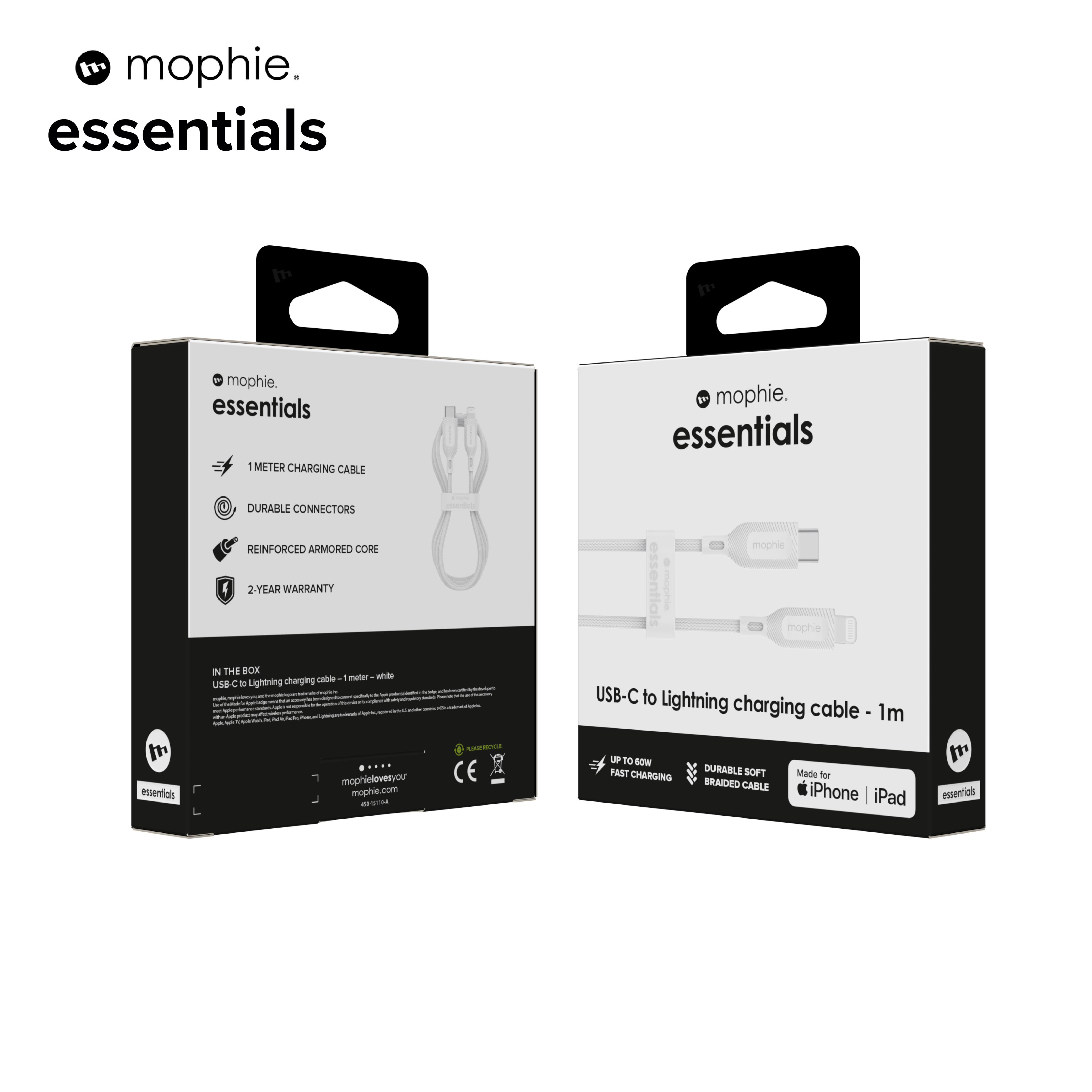 Cáp USB-C to Lightning Mophie Essentials 1M/2M - Đạt chuẩn MFI