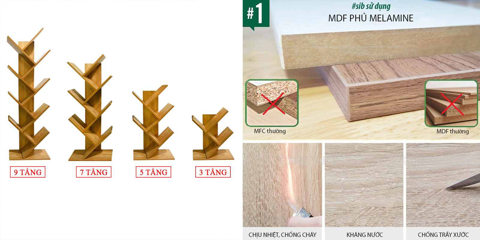 Kệ sách màu vân gỗ 5 tầng ( Gỗ ép )