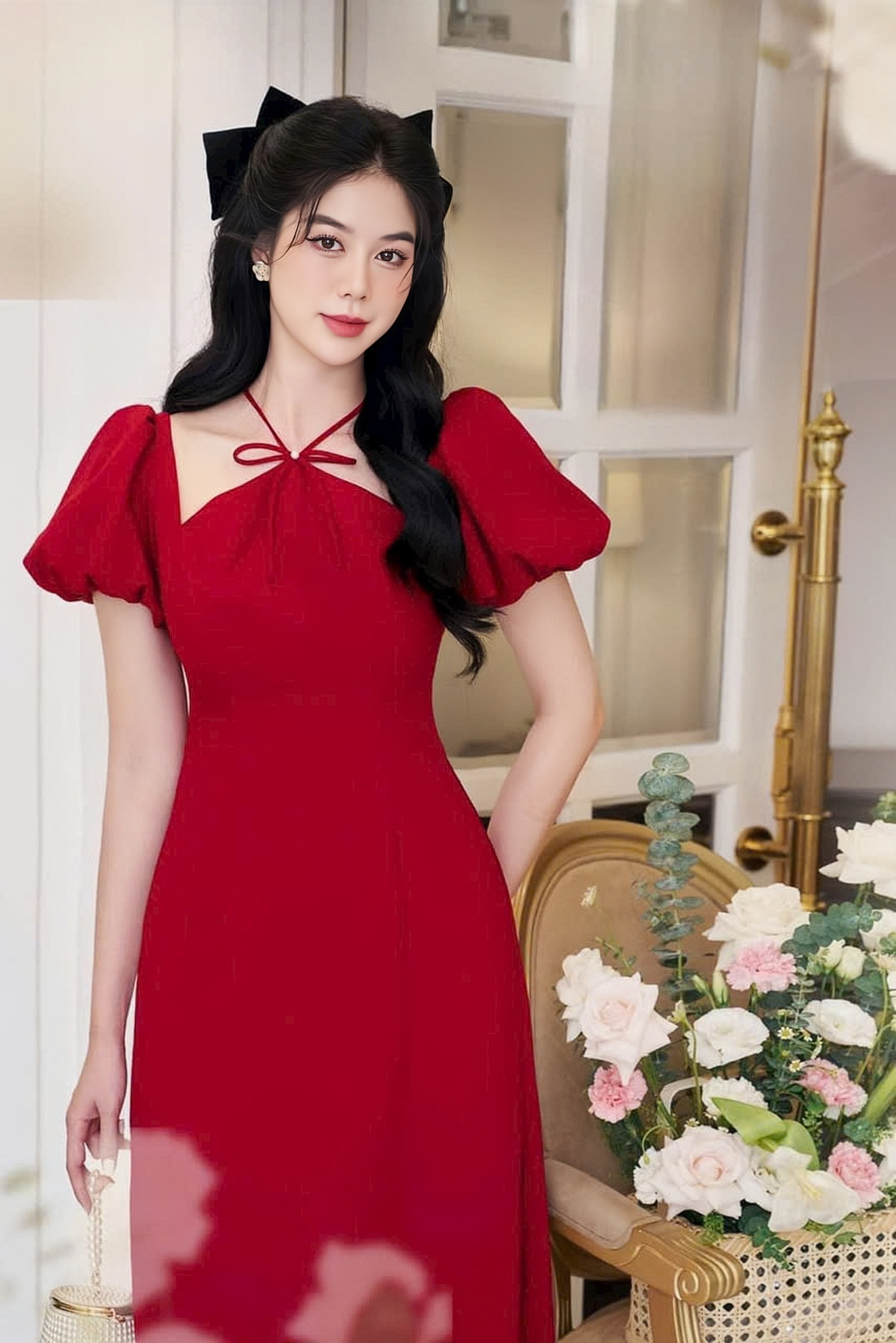 Sét Bộ Áo Dài Phồng Tay Cách Tân + Quần