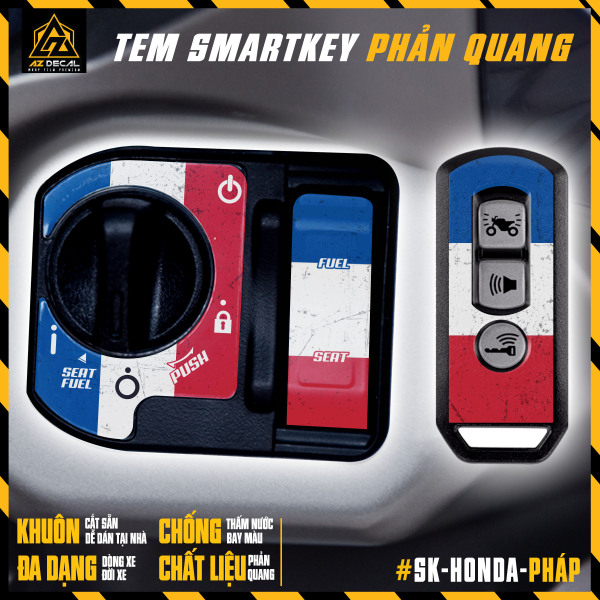 Decal Phản Quang Dán Smartkey Honda SH, Vision, Vario, Winner, Airblade,... | SK-HONDA-PHÁP | Tem Dán Smartkey Chất Liệu 3M Phản Quang Cao Cấp