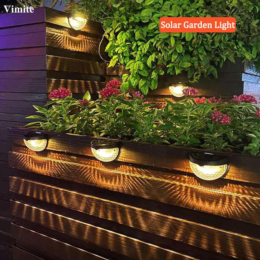 Vimite LED đèn cắm sân vườn năng mặt trời đèn ốp tường ngoài trời đèn sân vườn năng lượng Solar Garden Light Outdoor Waterproof Automatic Sensor Fence Light Semicircle Energy Saving Solar Wall Lamp for House Patio Yard