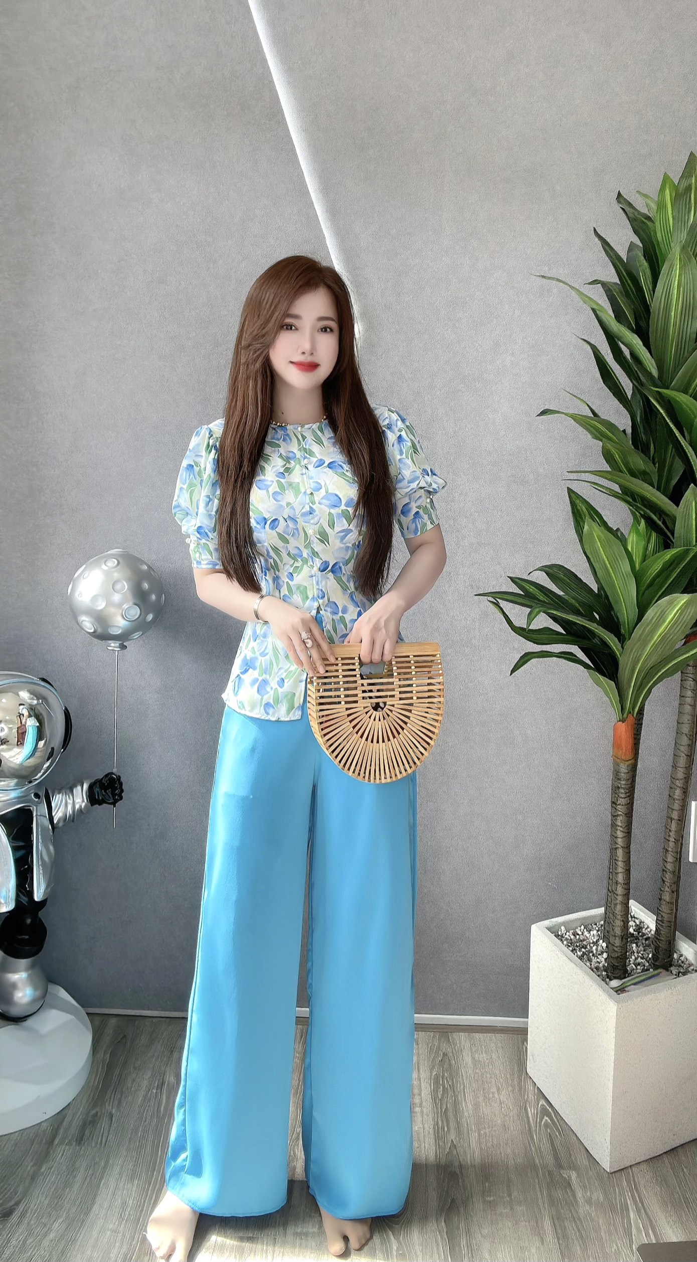 BỘ BÀ BA LỤA HOA 3D TAY PHỒNG