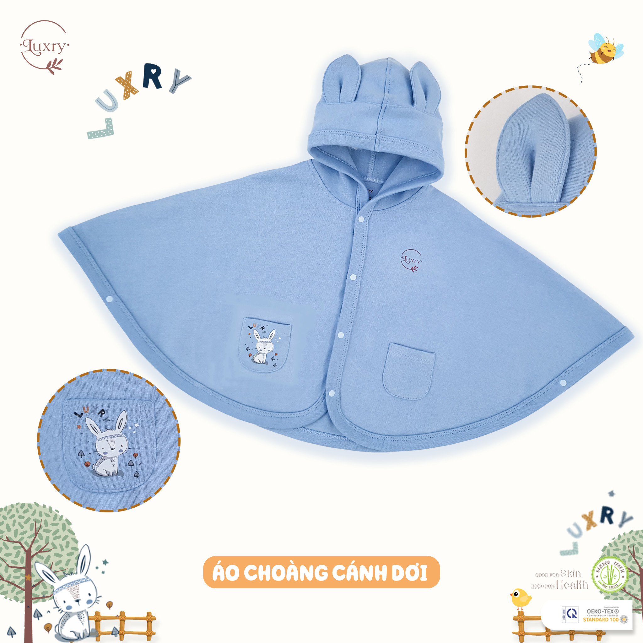 Áo choàng cánh dơi thỏ con Luxry dày dặn cute cho bé
