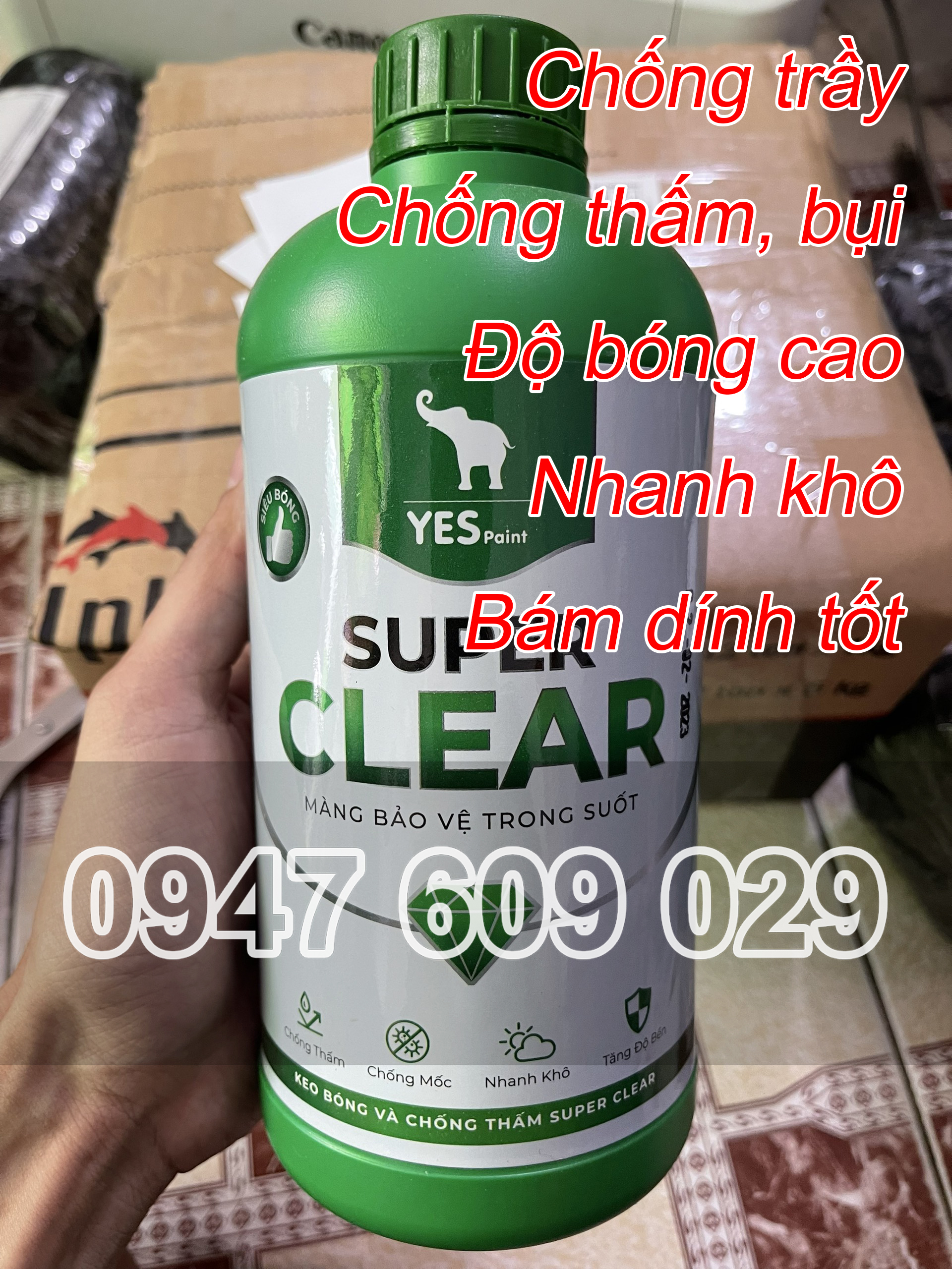 (TẶNG CỌ) Keo Bóng Nước Chống Thấm Super Clear 1L, thùng 16 chai ( Dòng Keo Chống Thấm Tạo Độ Bóng Cao )