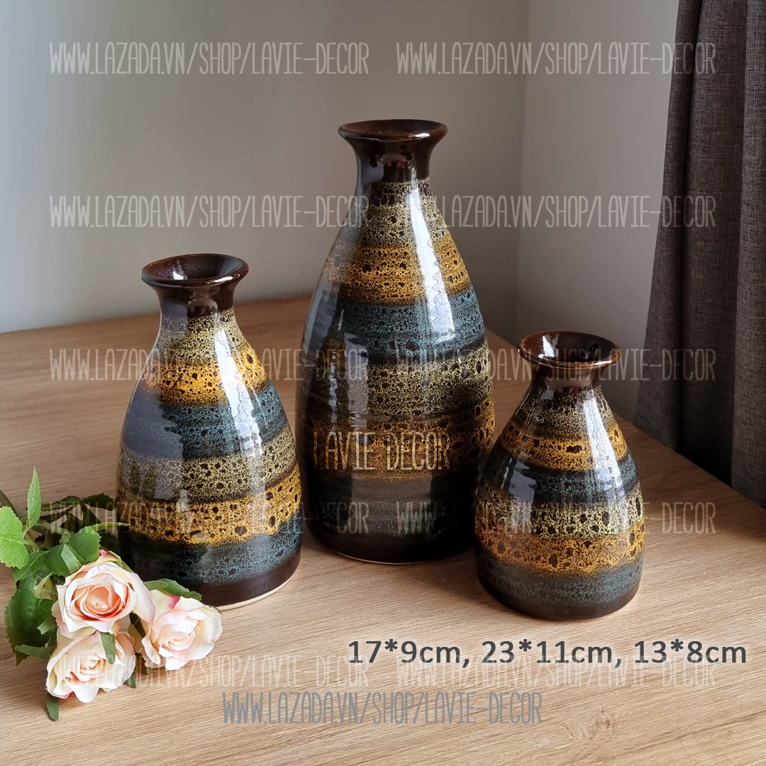 Bộ 3 lọ hoa trang trí gốm sứ Bát Tràng