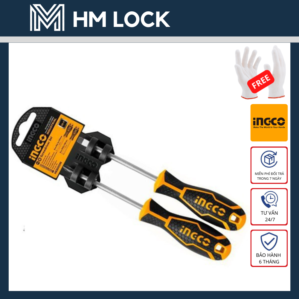 Bộ 2 tua vít dẹp và bake ingco - hàng chính hãng - hksd0248 - hm lock