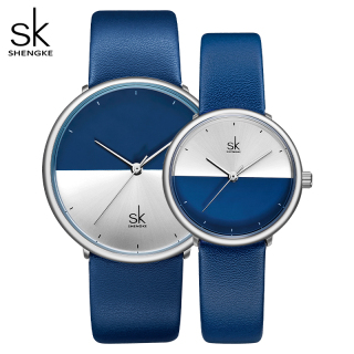 SHENGKE 9016 Fashion Blue Leather Strap Couple Quartz Wristwatches thumbnail