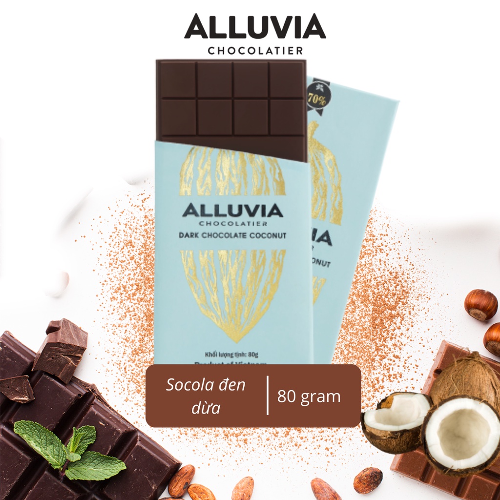 Socola đen nguyên chất vị Dừa đắng vừa ít ngọt Alluvia Chocolate thanh lớn