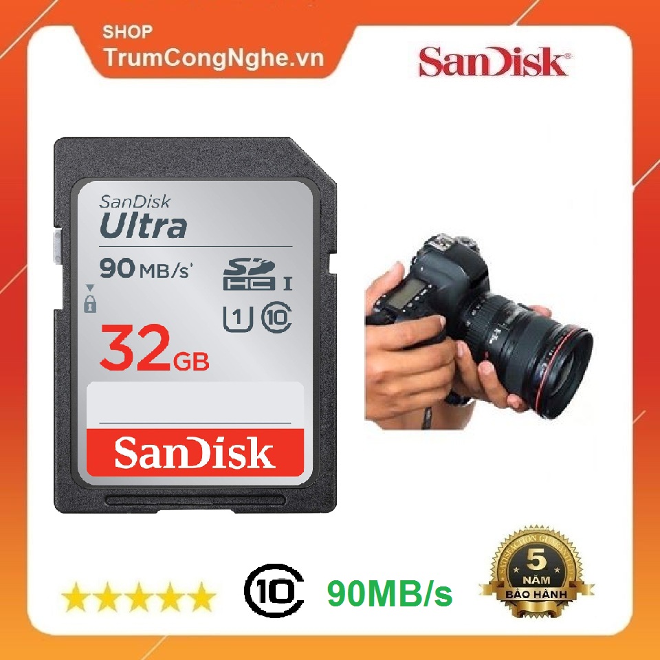 Thẻ nhớ Máy Ảnh SD Sandisk Utral Class10 32GB 90MB/s - Tốc độ cao