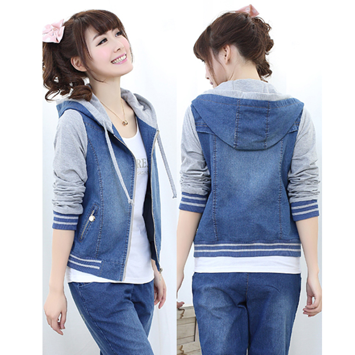 Áo khoác jean denim có nón cổ