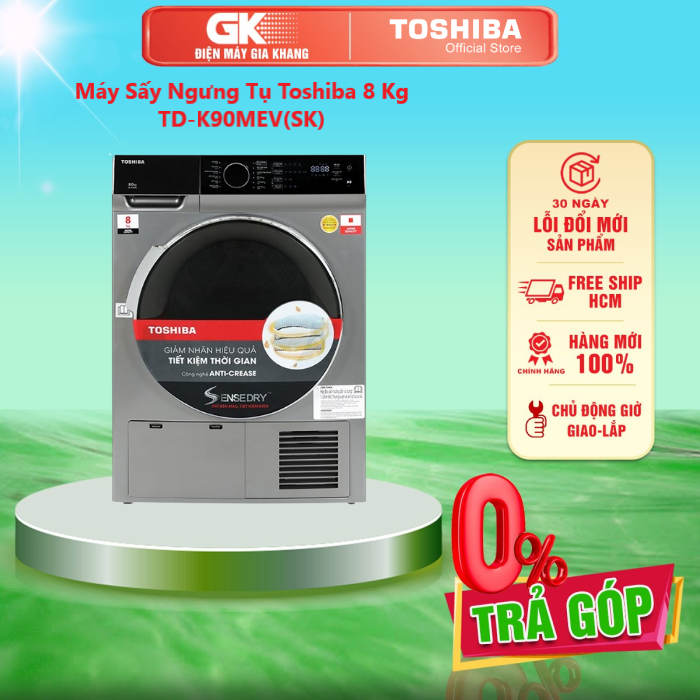Máy Sấy Ngưng Tụ Toshiba 8 Kg TD-K90MEV(SK) - SenseDry giữ bền màu, tiết kiệm điện Sấy ngưng tụ Đèn chiếu sáng lồng sấy - GIAO TOÀN QUỐC - FREESHIP HCM