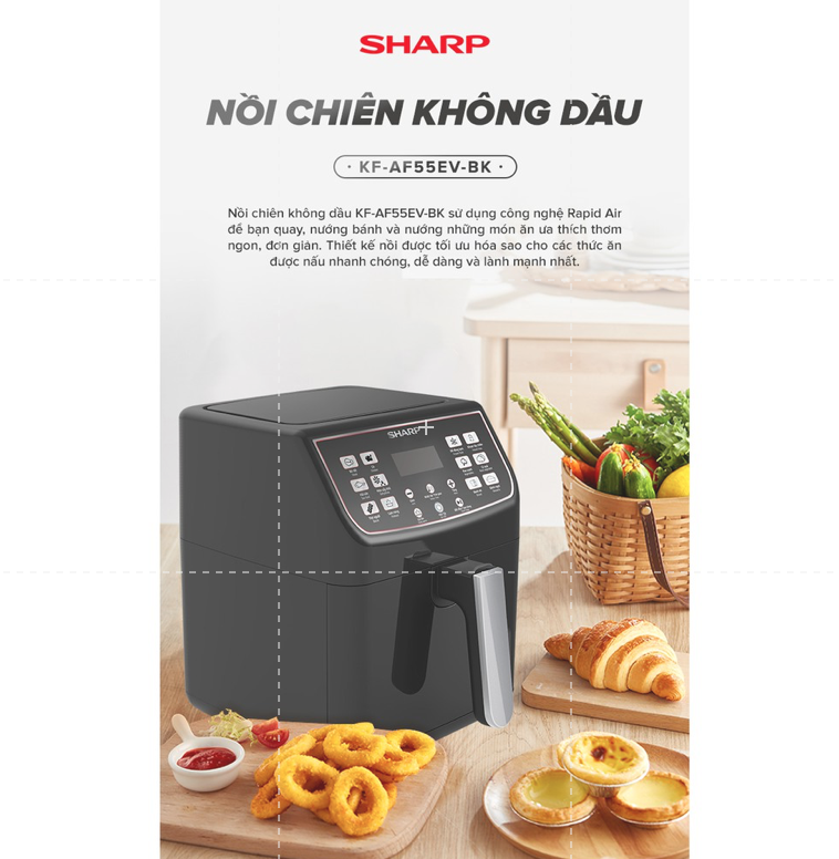 Nồi chiên không dầu Sharp KF-AF55EV-BK (Hàng chính hãng, Dung tích 5.5 lít, Bảo hành 12 tháng)