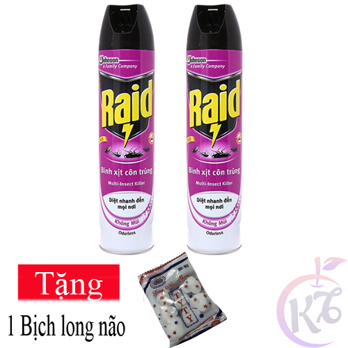 Combo 2 Bình xịt muỗi Raid chai 700ml Không Mùi Tặng 1 bịch long não 20g - xịt côn trùng
