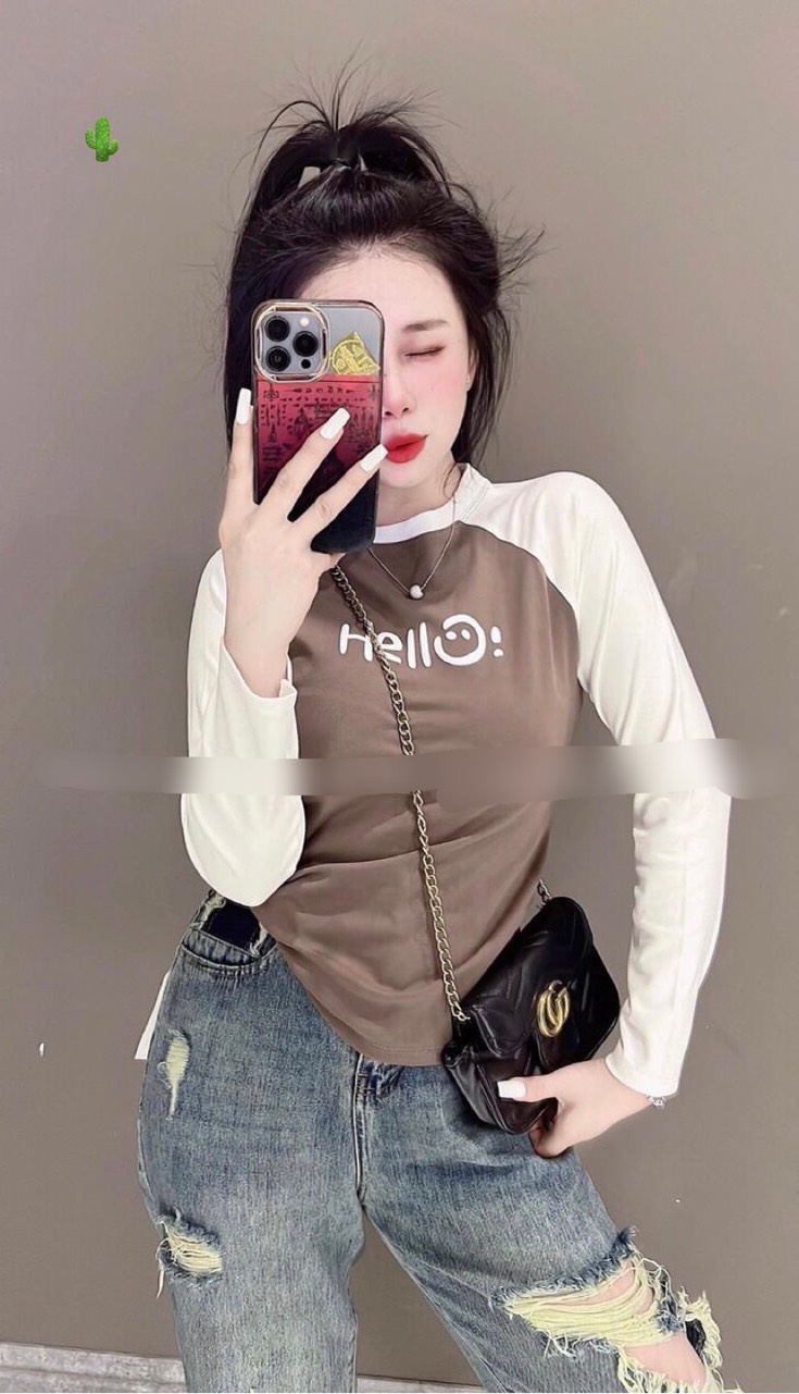 Áo croptop thun borip cổ tròn tay dài raglan 2 màu ôm body dáng chuẩn siêu sang chảnh PC