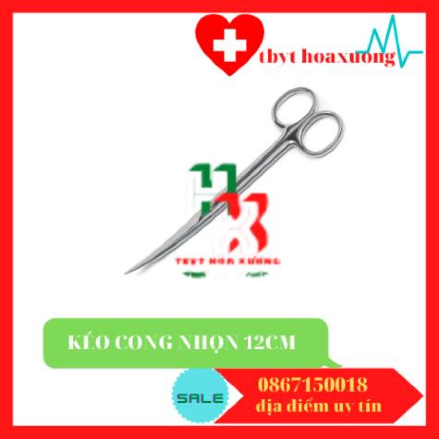 Kéo y tế cong nhọn 2 đầu 12cm - kéo cắt chỉ phẩu thuật pakistan
