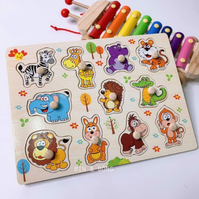 Combo 5 bảng học ghép núm bằng gỗ cho bé ( mẫu mới như hình)