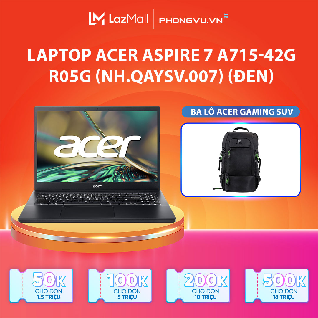 Laptop Acer Aspire 7 A715-42G-R05G ( 15.6" FHD/Ryzen 5 5500U/8GB/512GB SSD/GTX 1650/Win11 Home) - Bảo hành 12 tháng
