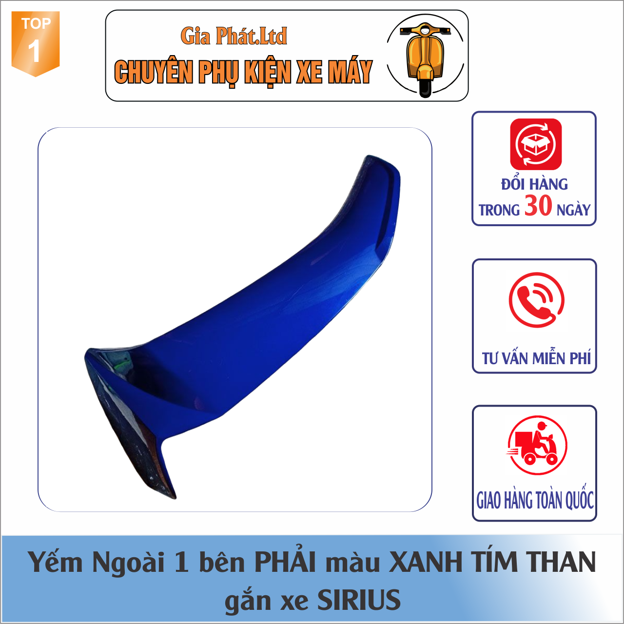 Yếm ngoài màu XANH TÍM THAN gắn xe Sirius đời 2005-2008 nhựa ABS siêu bền