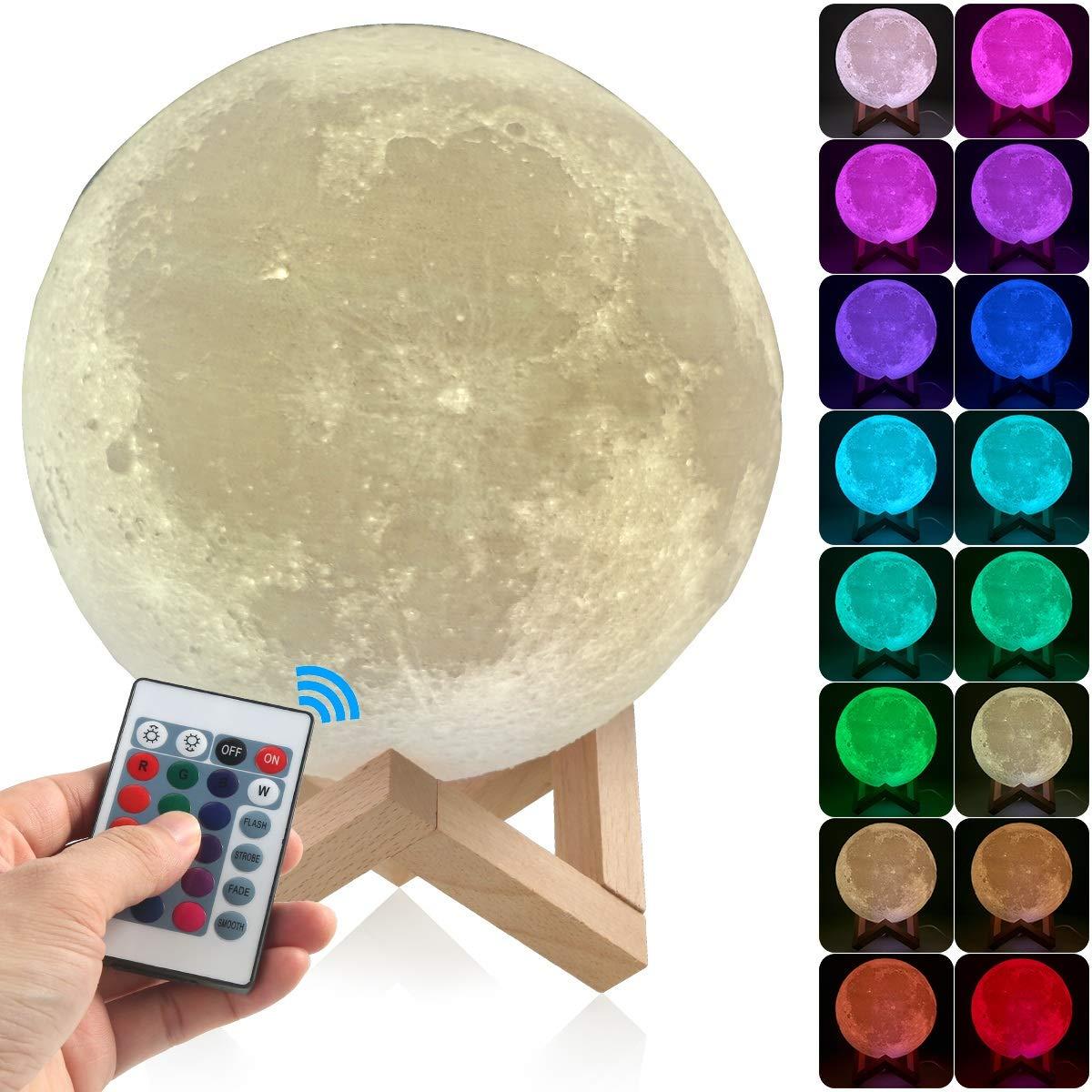 Đèn Ngủ Mặt Trăng 3D Moon Light 3D Version 2018 Size 15 và 18 Cm Tặng Kèm Đế Gỗ