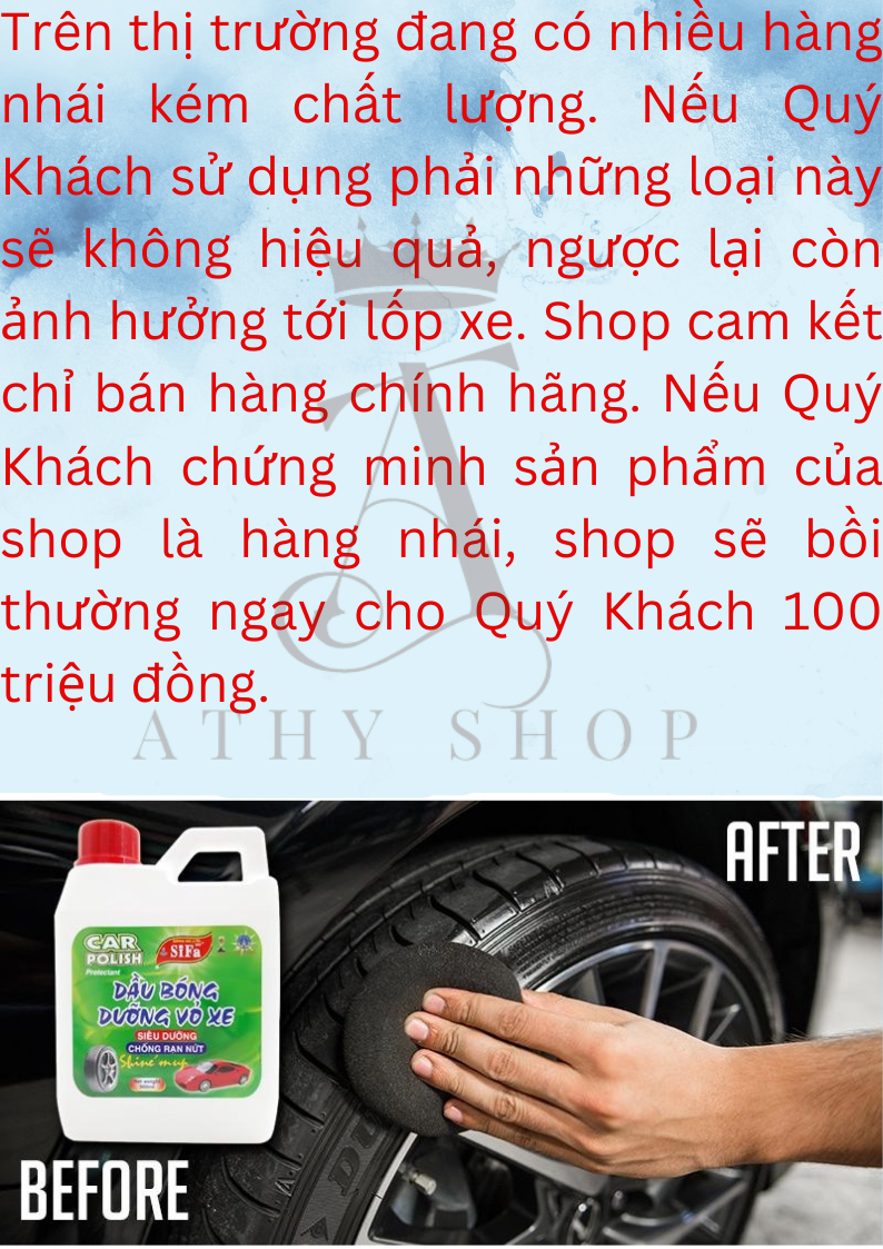 Dung dịch dưỡng bóng lốp xe chống rạn nứt SIFA 900ML phiên bản mới, dung dịch chăm sóc vỏ xe hơi xe máy ô tô, dầu đánh bóng lốp oto moto, bảo dưỡng vỏ xe đen bóng như mới, hỗ trợ rửa xe vệ sinh xe sạch đẹp, chai lớn 0.9L