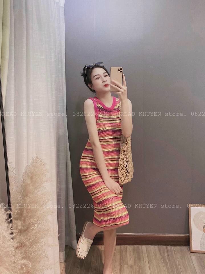 Váy len sợi cầu vồng sát nách