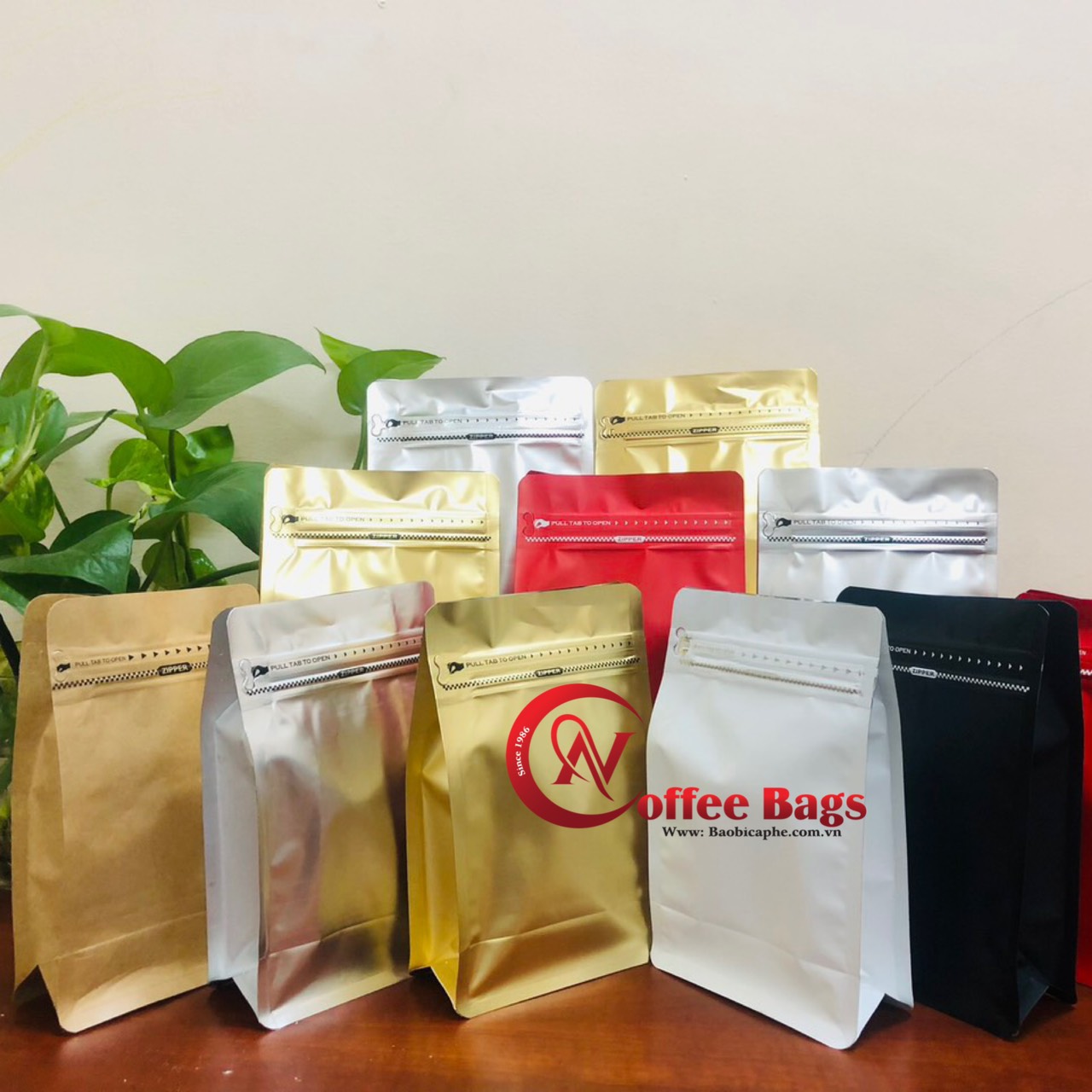 [1KG/SIZE]- TÚI ZIPPER 8 CẠNH ĐỰNG CAFE (MÀU TRẮNG - ĐỎ - ĐEN, GIẤY, BẠC, ĐỒNG)