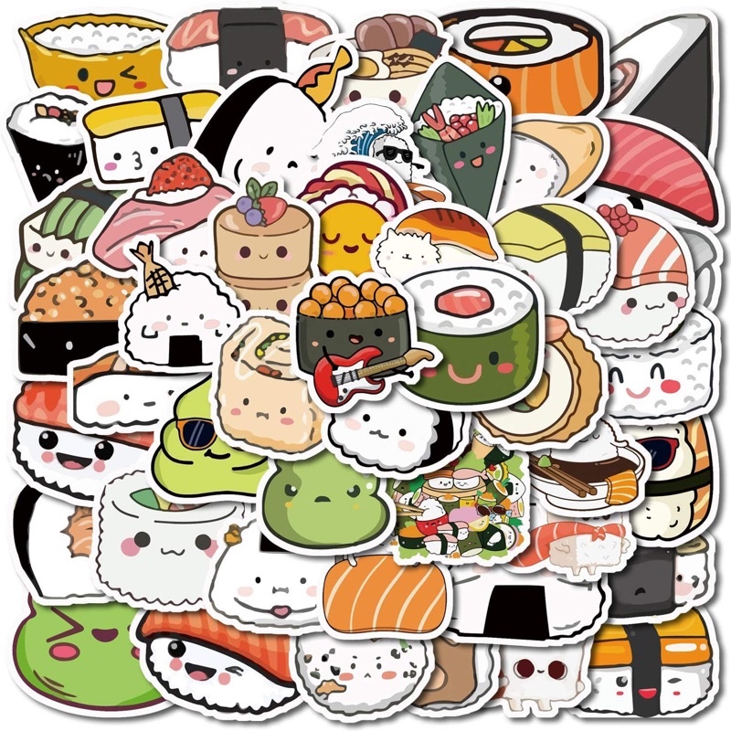 Sticker Foodie’s Friends sushi 30-60 cái ép lụa/Hình dán đồ ăn Foodie’s