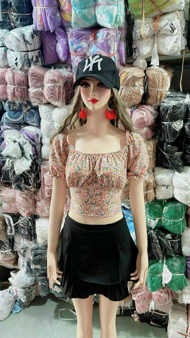 Áo bẹt vai phối hoa thắt nơ lưng sau ttslt0017