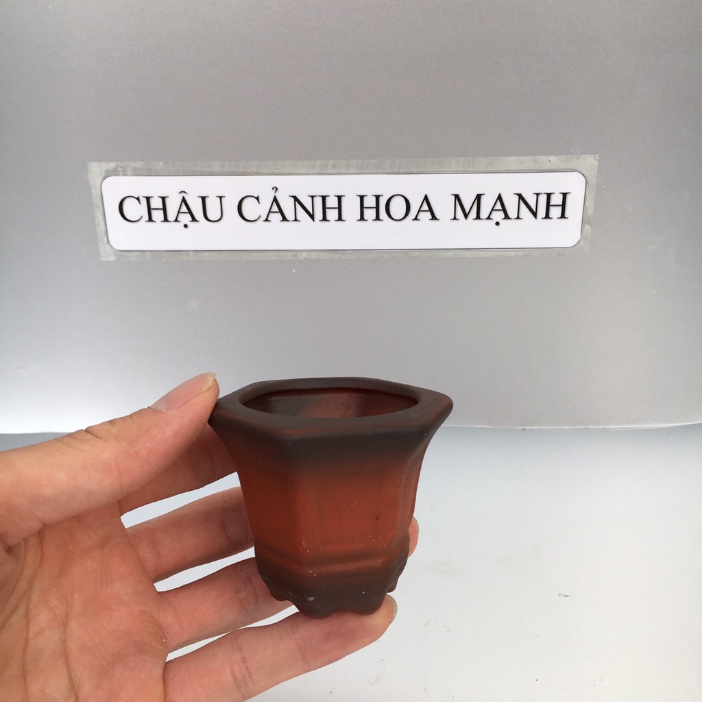 Chậu Lục giác bonsai sen đá mini đất nung màu đỏ đen gốm Bát tràng 1 size SP370