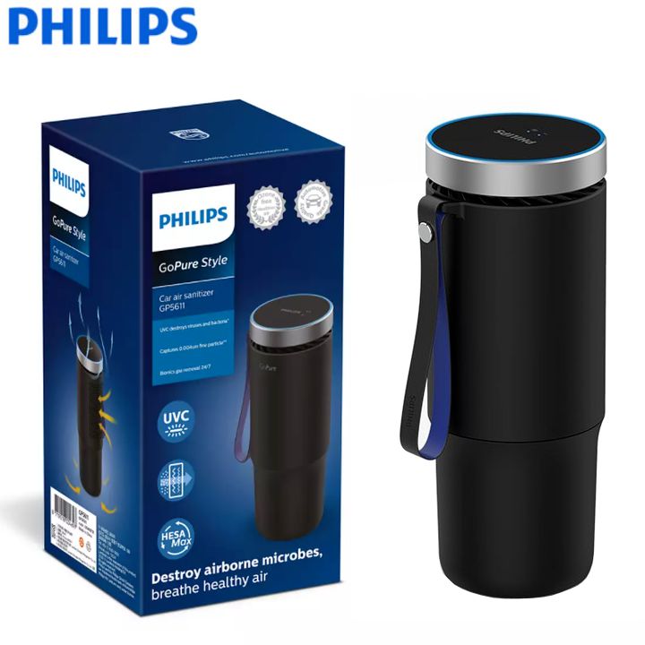 >> SO SÁNH GIÁ CÁCH SỬ DỤNG MÁY KHỬ MÙI XE Ô TÔ | Shopee Lazada Sendo Tiki 12 Máy khử mùi, lọc không khí dạng cốc trên xe ô tô cao cấp Philips GP5601 công suất 5,5W sử dụng hai bộ lọc HESAMax và SaniFiler Plus đời mới