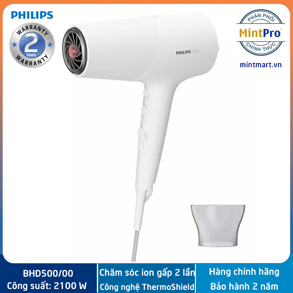 Máy sấy tóc philips bhd500/00 - công suất 2100w - chăm sóc ion tóc gấp 2 lần - 6 chế độ cài đặt nhiệt và tốc độ - hàng chính hãng - bảo hành 2 năm