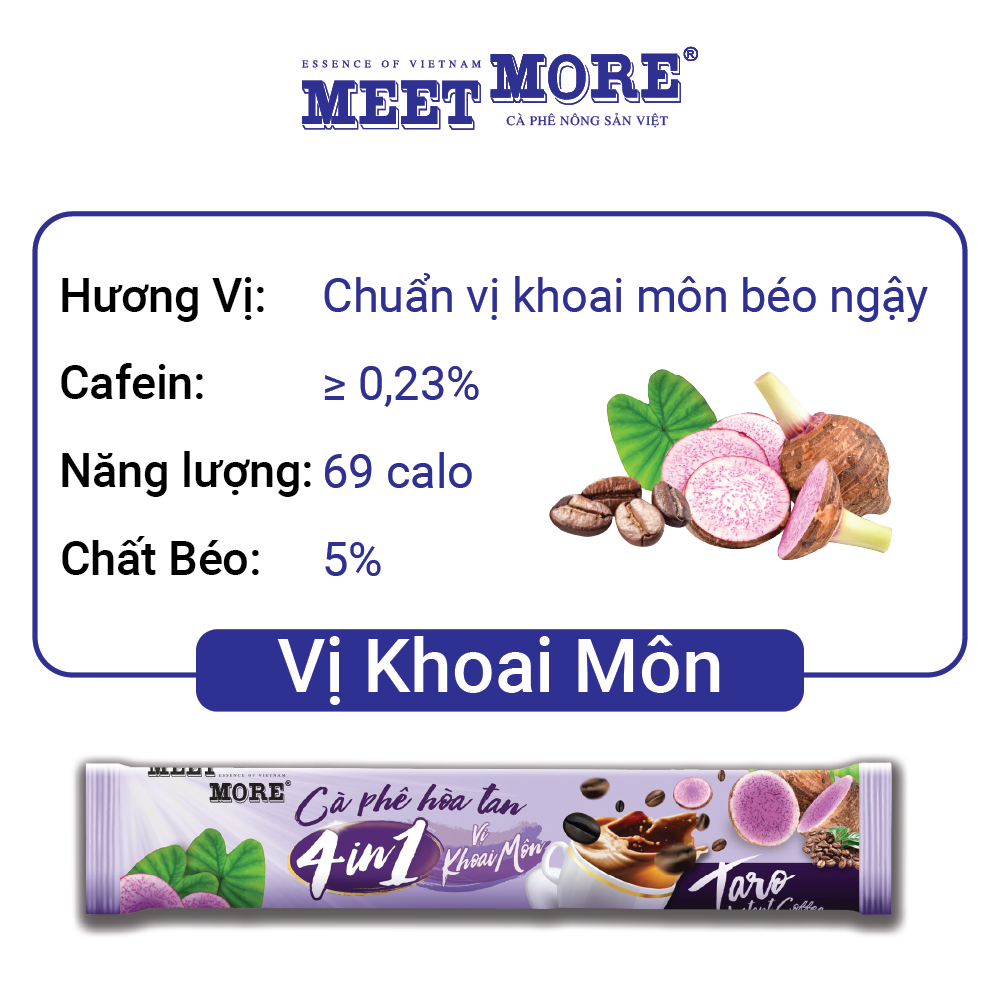 Bịch Cà Phê Hòa Tan 4in1 Vị Khoai Môn Meet More (50 gói x 18g) - Cà phê nông sản Việt