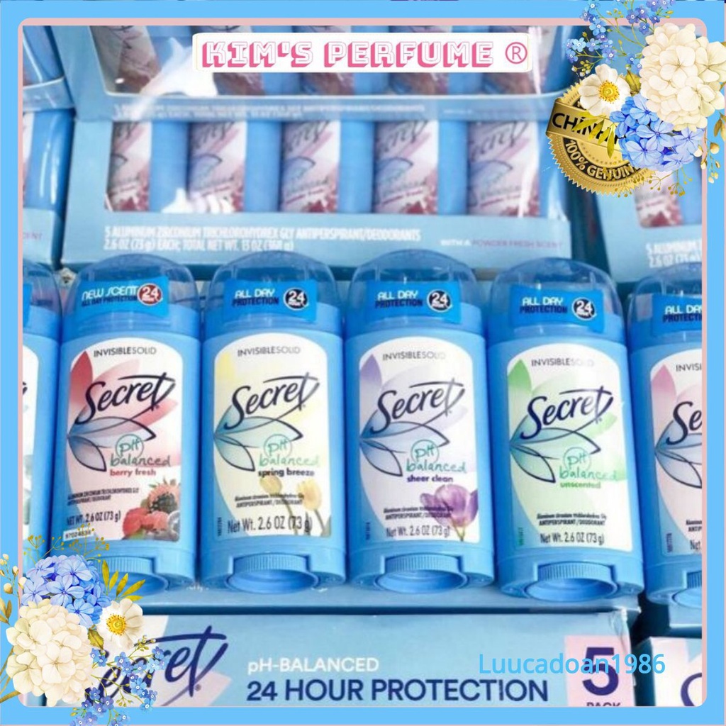 Lăn nách khử mùi secret usa cho nữ invisible solid hàng chuẩn 73g