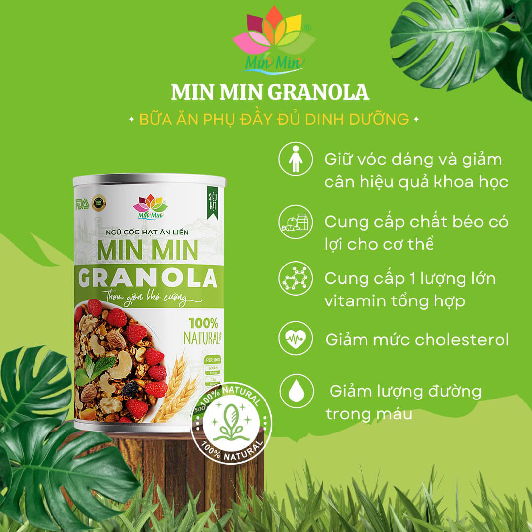 ( Mẫu mới ) Ngũ Cốc Hạt Ăn Liền Min Min Granola cao cấp