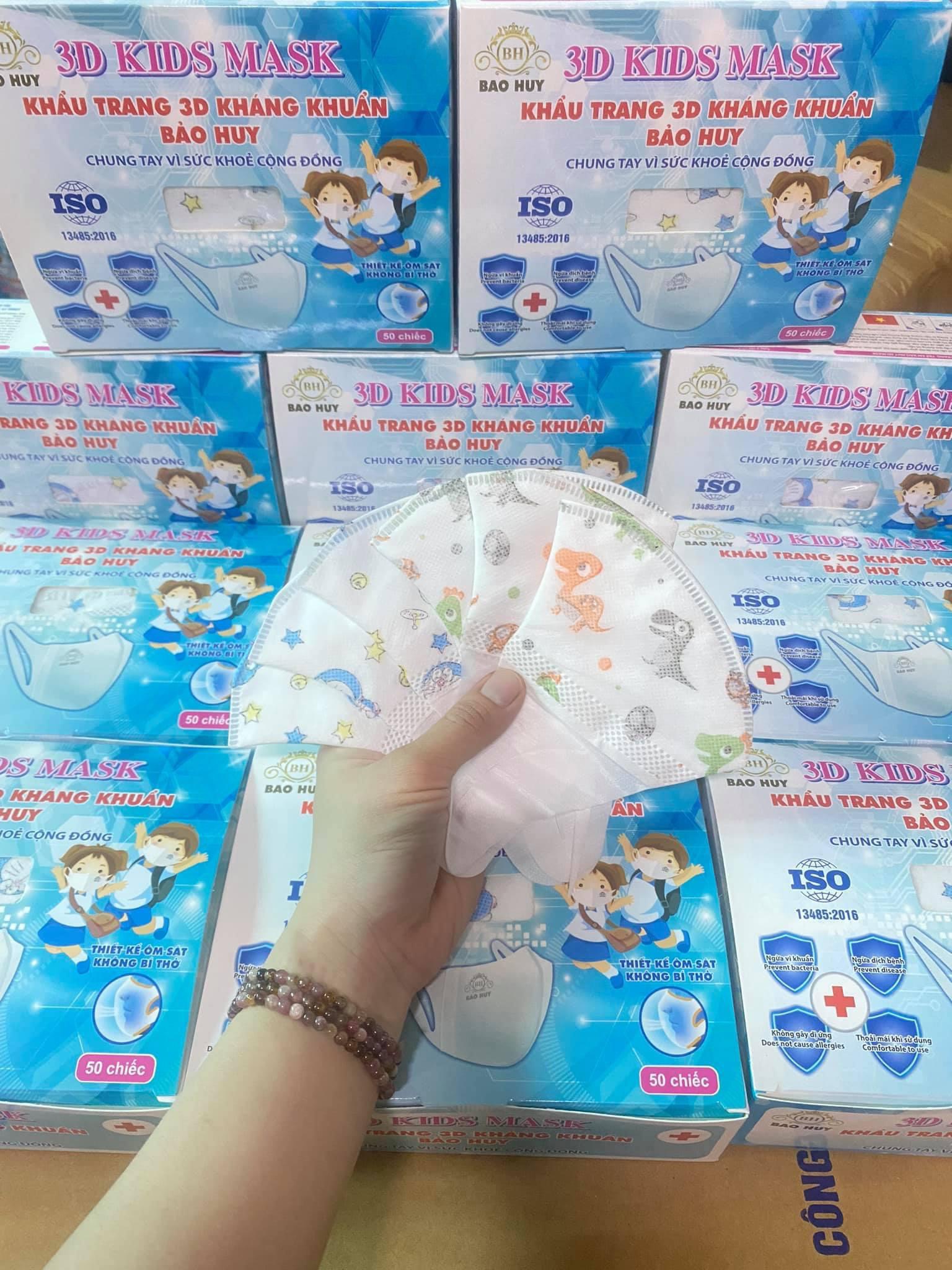 Hộp 50 Cái Khẩu Trang Em Bé 3D In Hình BẢO HUY Kháng Khuẩn, yên tâm cho bé dùng mùa dịch