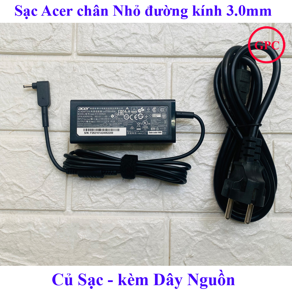Sạc Laptop Acer Swift 19V – 2.37A (45w) chân Nhỏ - đường kính đầu sạc 3mm - ký hiệu chân 3.0x1.0mm Acer Swift 3 SF314-55 SF314-55G Acer Aspire 3 A315-22 A315-34 Acer Aspire 3 A315-22 A315-34