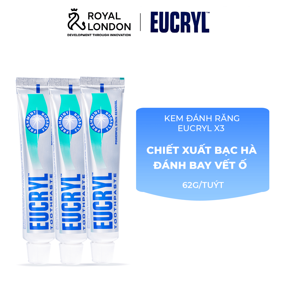 Combo of 3 Eucryl Toothpaste to Help Whiten Teeth (3X62G)