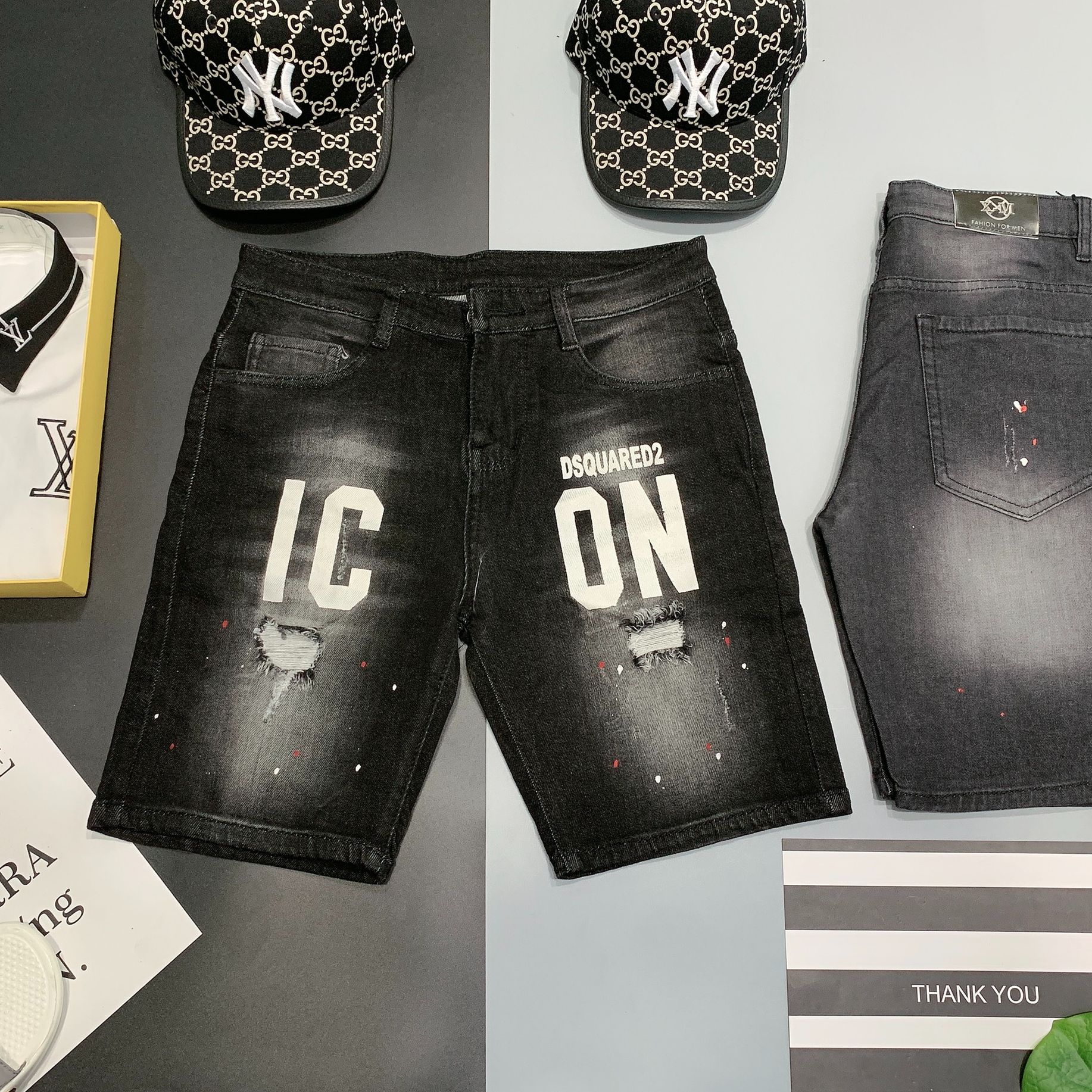 Quần short jean nam in chữ ICONN hàng vnxk chất bò form chuẩn phối họa tiết cao cấp