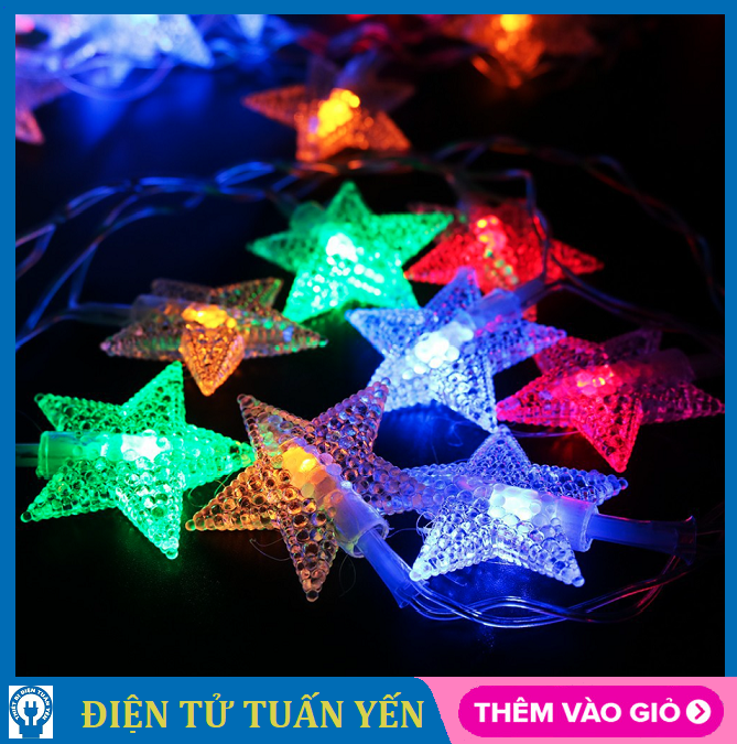 Dây đèn led ngôi sao đủ màu dài 8m 25 bóng chớp nháy đủ kiểu trang trí Noel, Tết,...