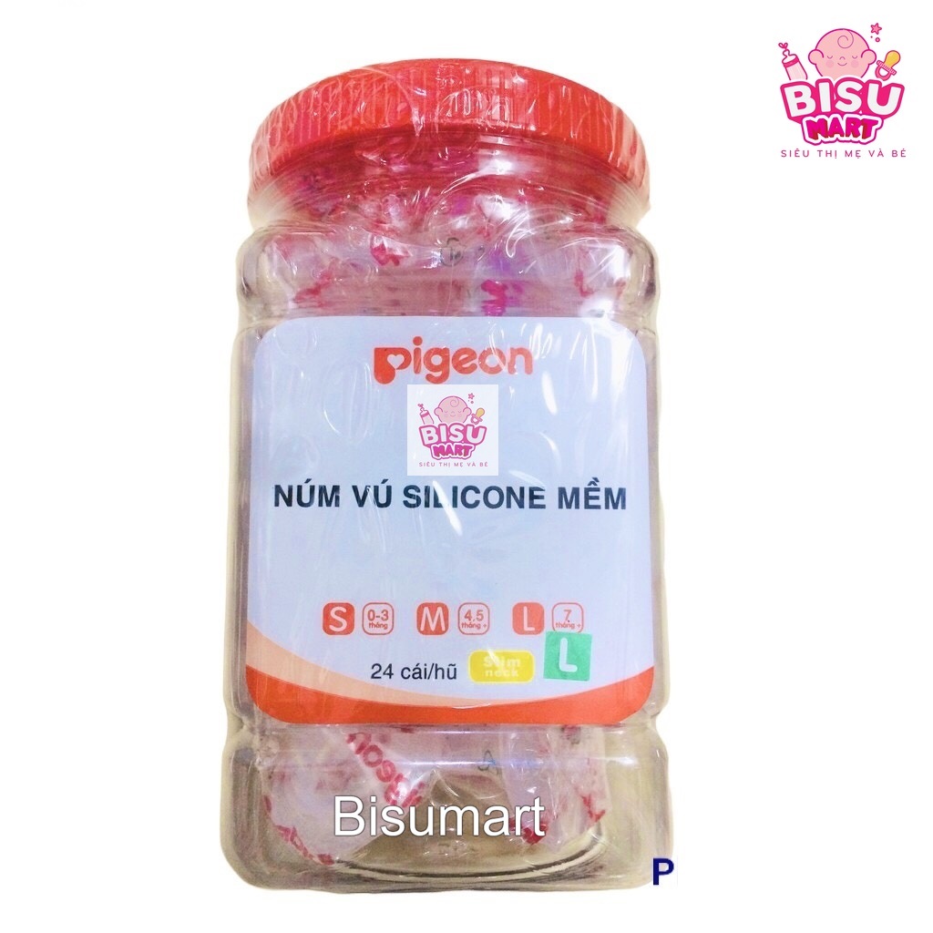 Hộp 24 cái Núm vú cổ hẹp Silicone Pi.geon sieu mềm