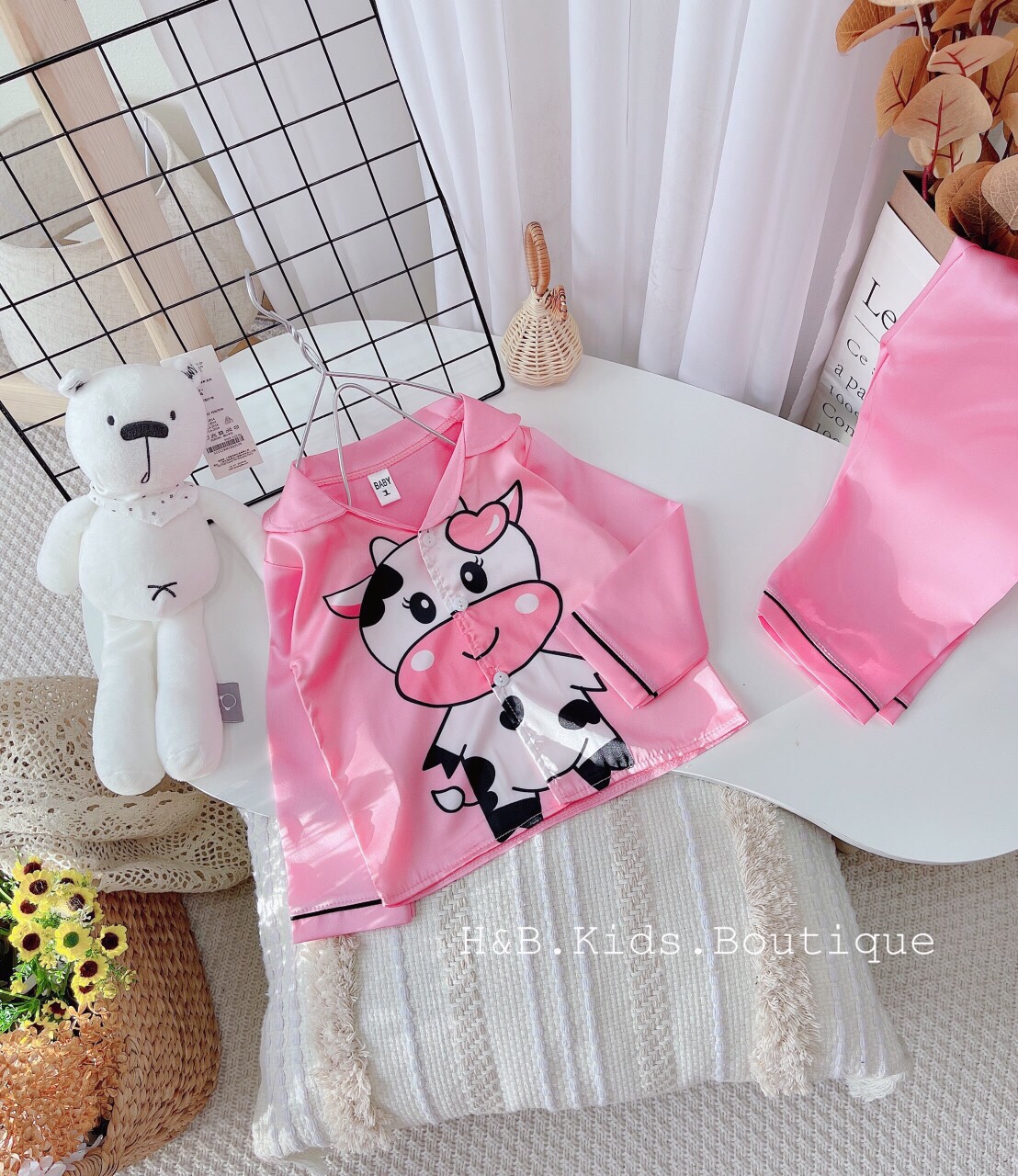 [8 -45 kg ] Bộ Mặc Nhà Lụa dài tay cao cấp -  Pijama Lụa 3D Chất Mềm Mịn An Toàn Cho Da Bé