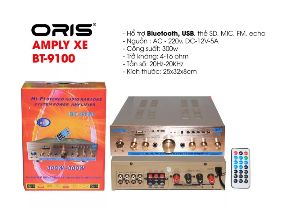 AMPLY MINI KARAOKE 300W ORIS BT-9100 CÓ BLUETOOTH