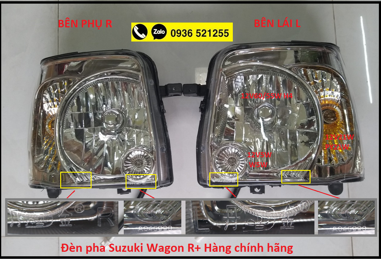 Đèn lái đèn pha suzuki wagon r+ 2001-2007 đen pha led bi cầu thế hệ mới giá 1 cặp