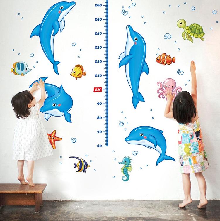 Decal dán tường Thước đo chiều cao cá heo- T29-kiddecals