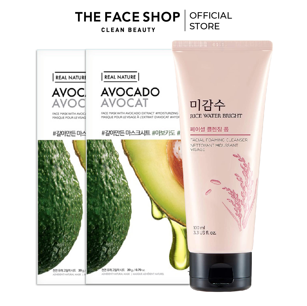 Combo sữa rửa mặt làm sáng da the face shop 100ml+mặt nạ giấy avocado face mask 20g