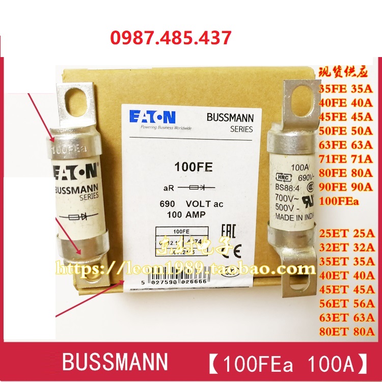 Cầu chì bussman eaton 35et/ 63et/ 100fe bs88:4 690volt ac