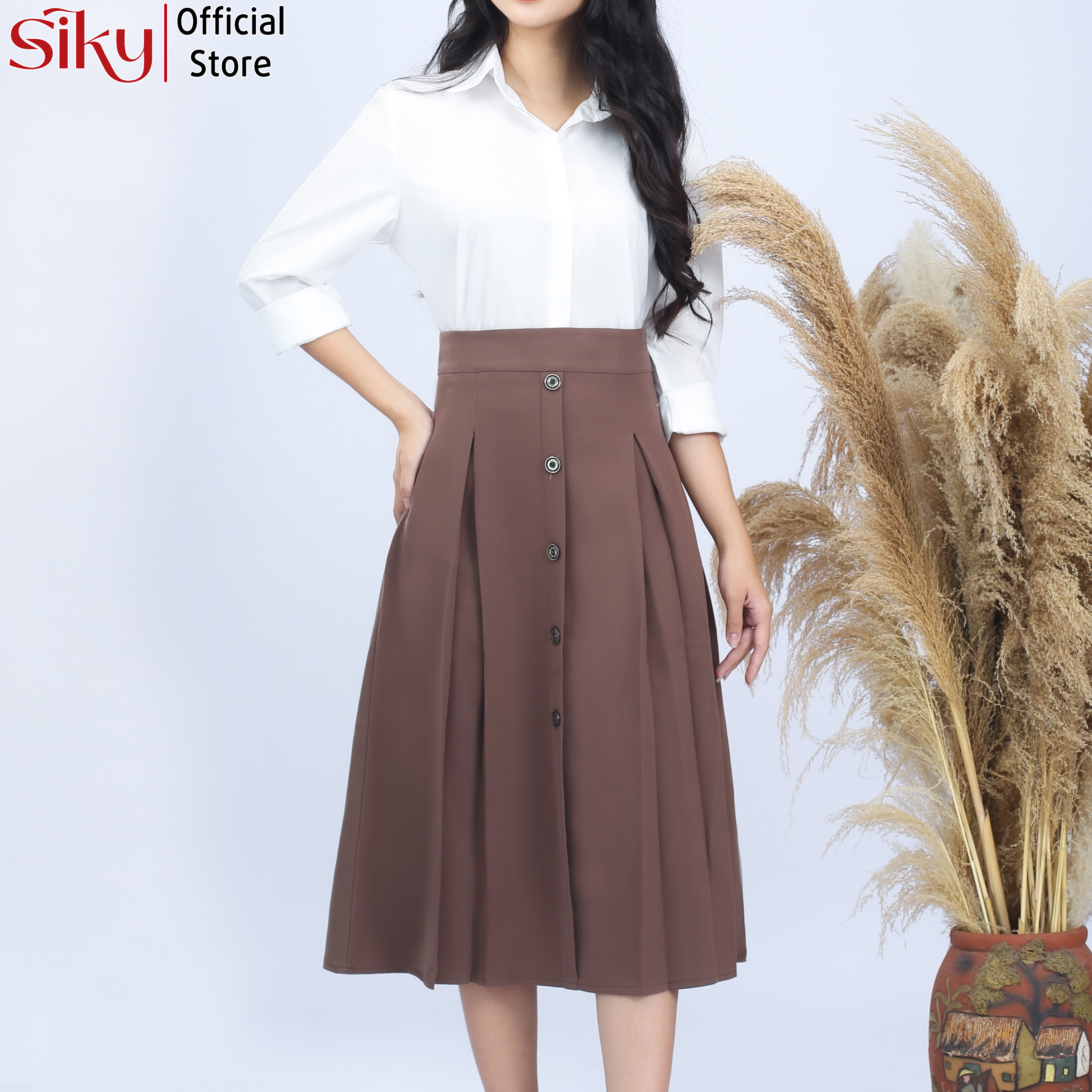 Chân váy công sở dáng dài 5 cúc hàng mới- SIKY -CV02