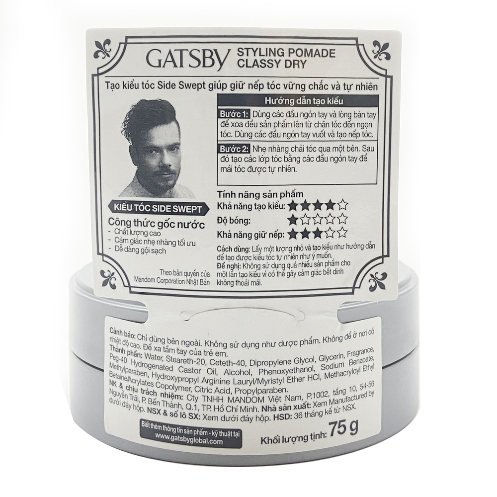 Wax Vuốt Tóc Gatsby Pomade Classy Dry 75g